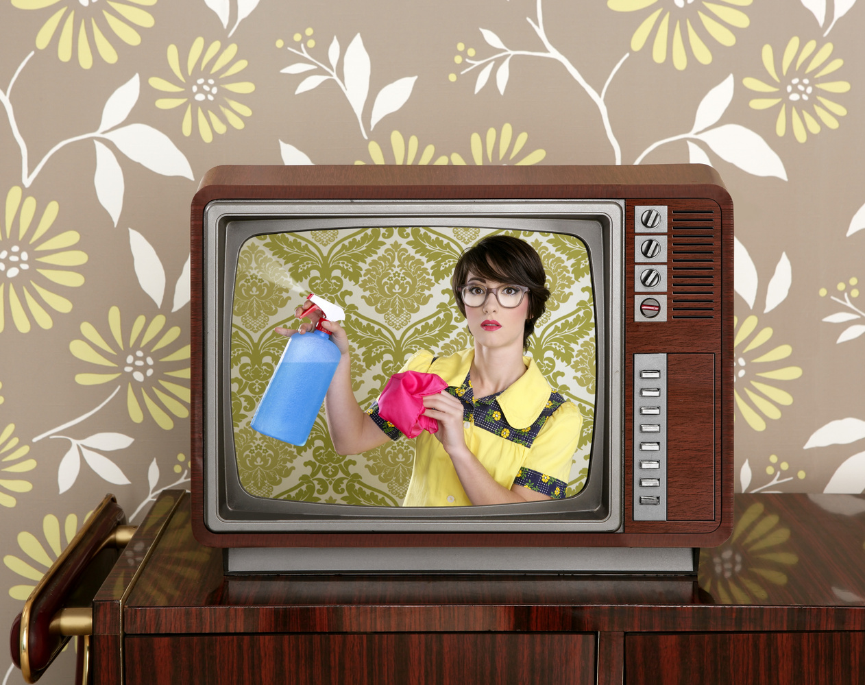 Ad Tvl Retro Nerd Housewife Cleaning Chores