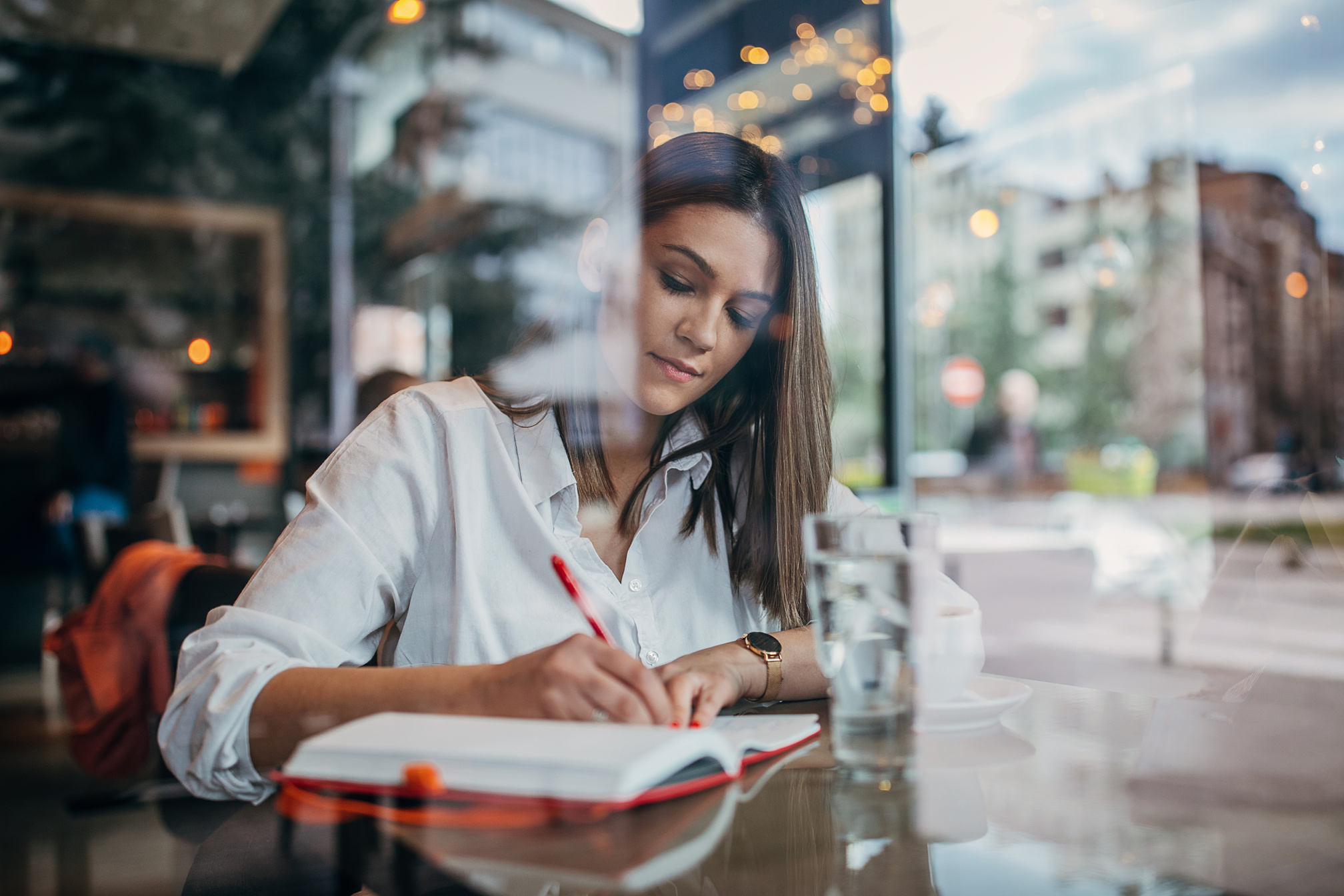 Female author in cafe