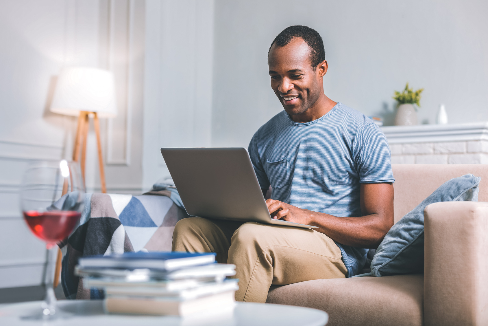 Smiling man working remotely