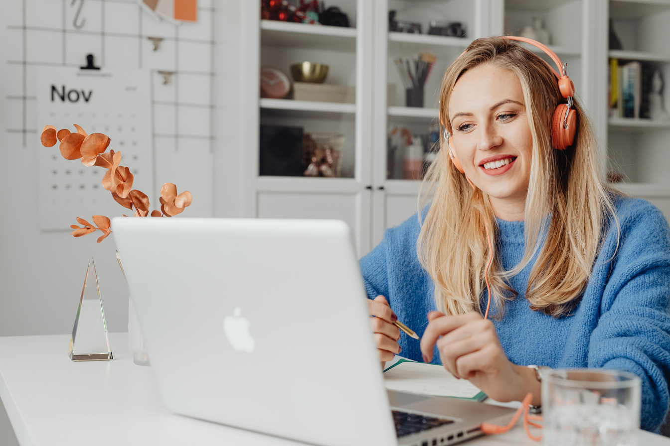 Smiling Woman Working Remotely